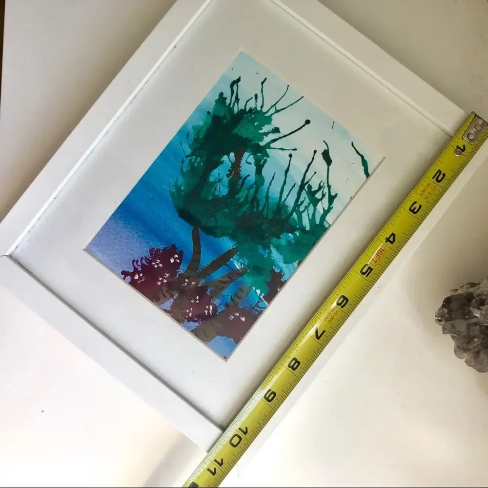 FRAME Original Blow Art Print Red Blue Tropical White Framed Matted 11” x 9